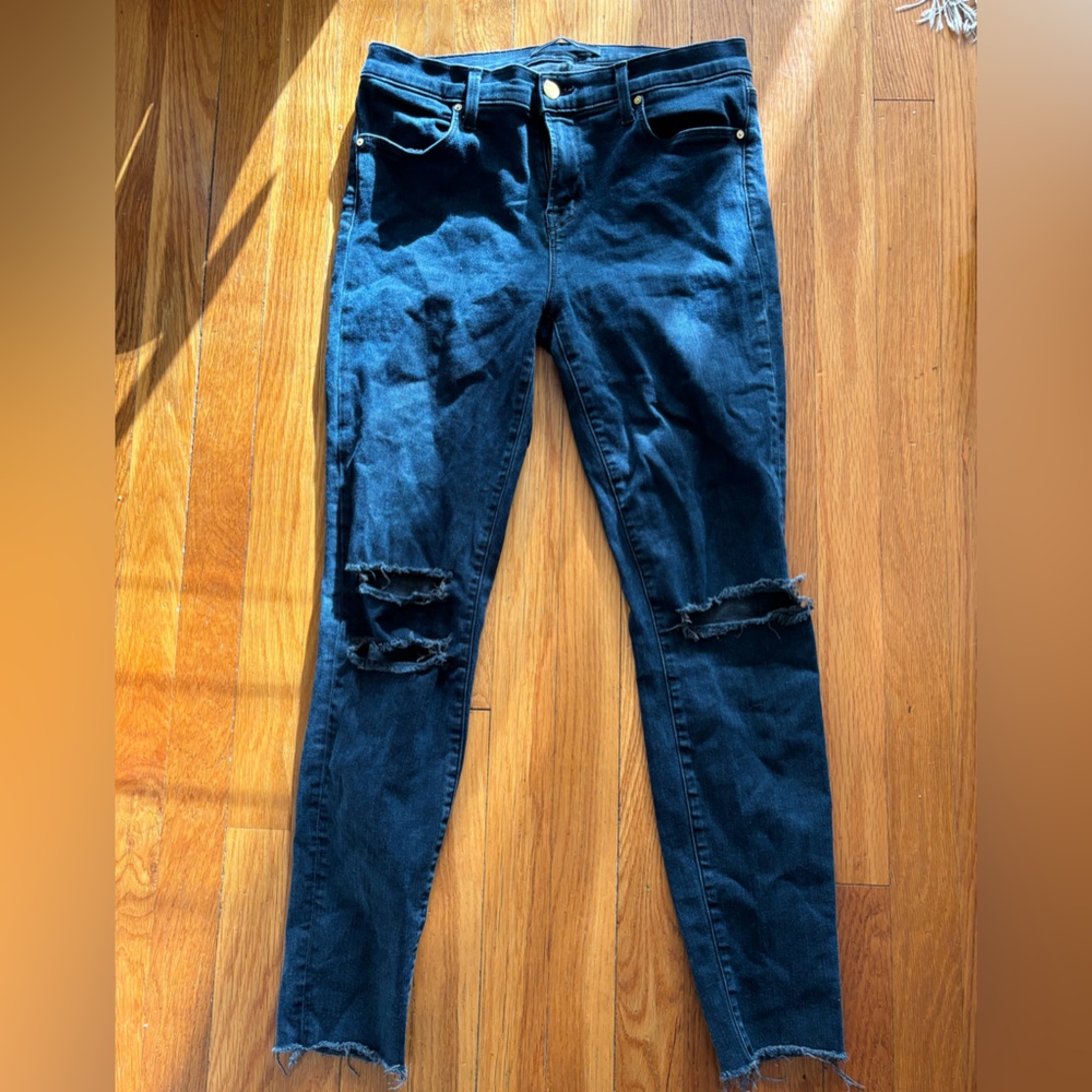 J Brand Women's Ankle Skinny Blue Mercy Jeans Distressed Raw Hem USA Size 30